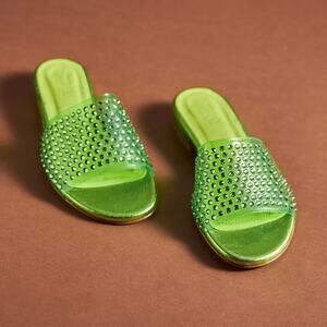 NEW Toral Cristallo PVC‎ Rhinestone Slide Sandals in Green Size 7
